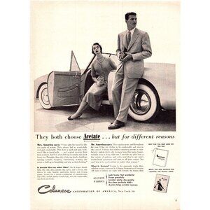 1952 Celanese Acetate Fabric Vintage Print Ad Mr Mrs America Fashion Wall Art